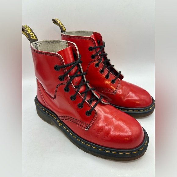 Rare Vintage Made in England Dr. Martens Red Patent Leather Boots 6 EYE Size 7 - Picture 12 of 14